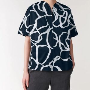 Cos, Rounded Neck,Womens, Size S, Navy and White Patterned Blouse